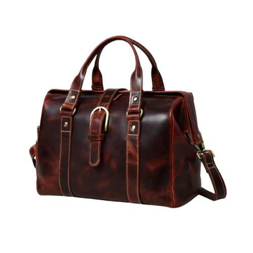 heritage brown leather duffel bag with buckle accent & shoulder strap heritage brown leather duffel bag with buckle accent & shoulder strap