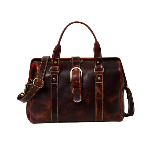 heritage brown leather duffel bag with buckle accent & shoulder strap heritage brown leather duffel bag with buckle accent & shoulder strap