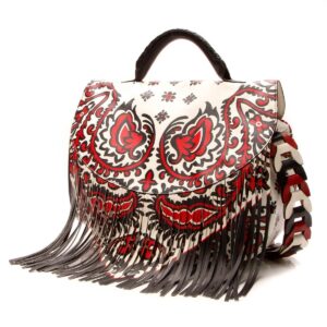 fringe printed shoulder bag multicolor