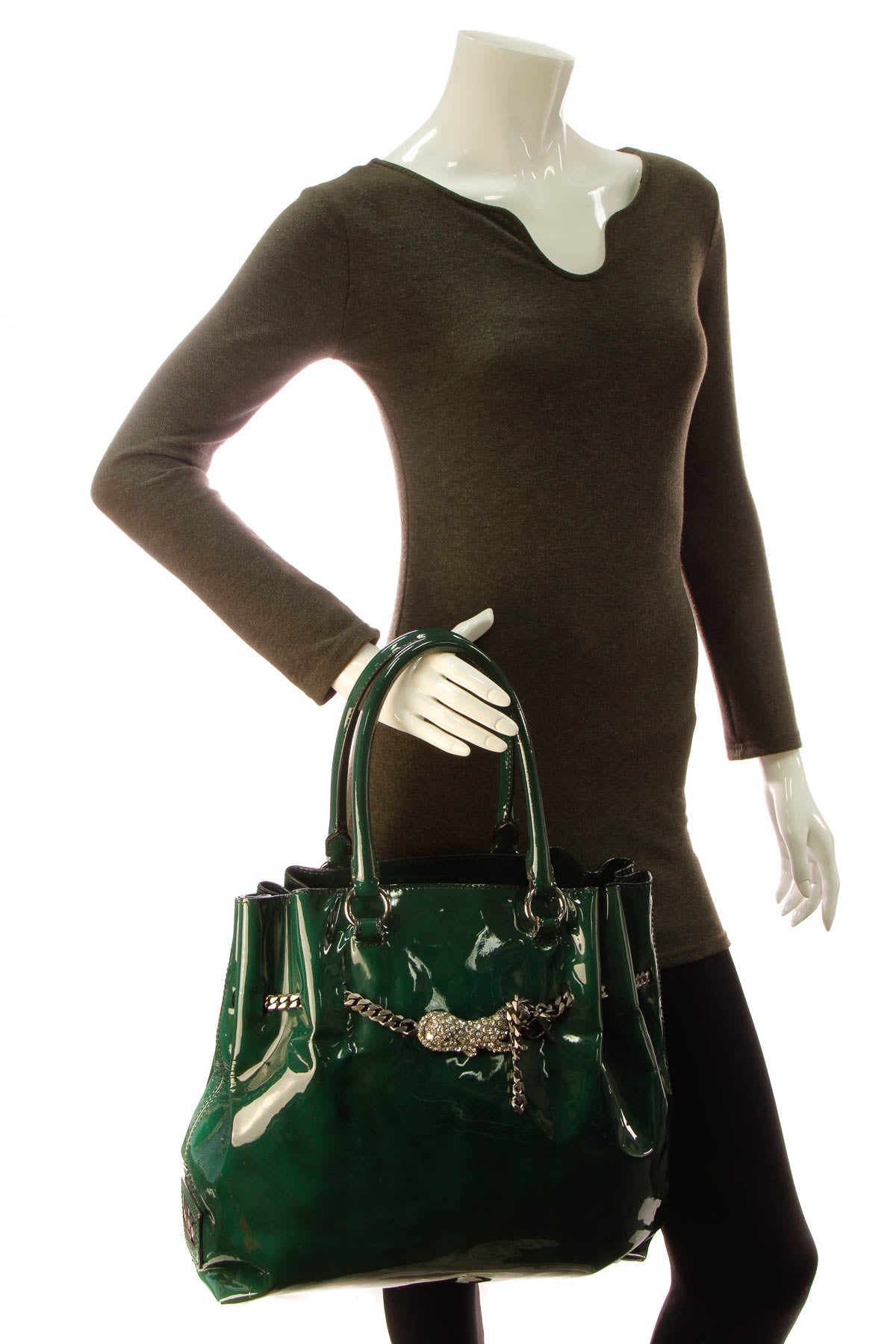 crystal panther tote bag green crystal panther tote bag green