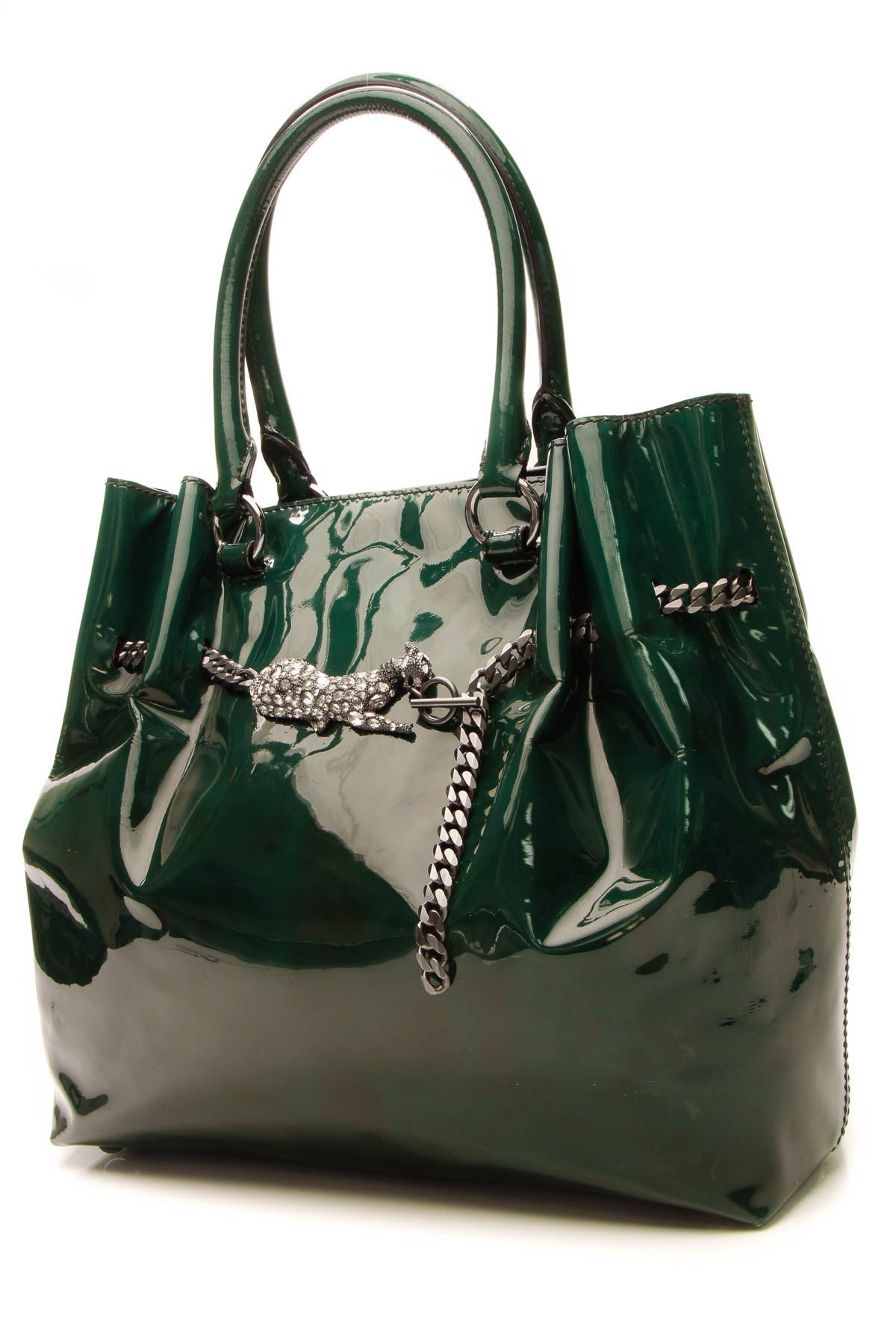 crystal panther tote bag green crystal panther tote bag green