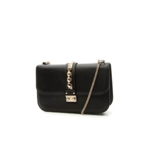 vitello rockstud glam lock medium shoulder bag black