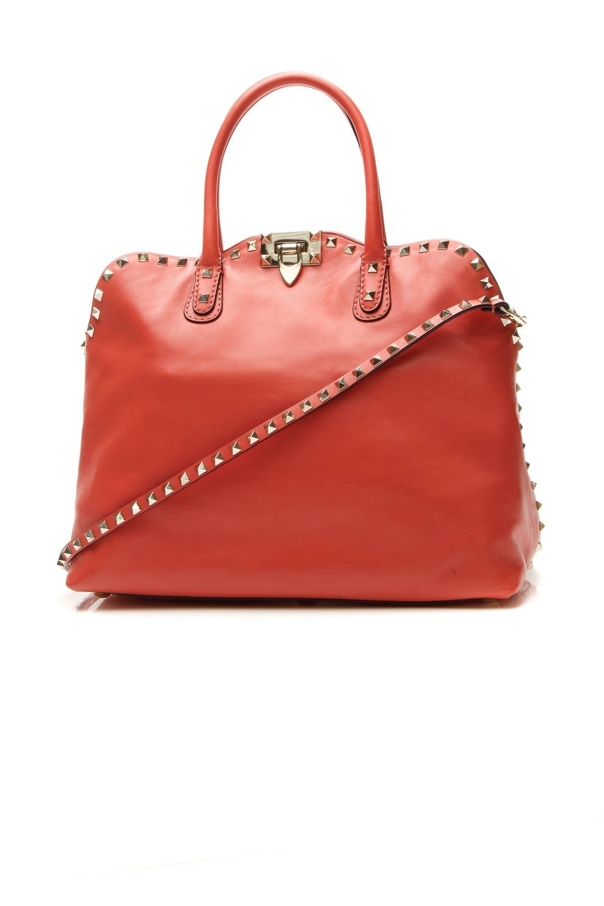 vitello rockstud dome satchel bag deep coral vitello rockstud dome satchel bag deep coral