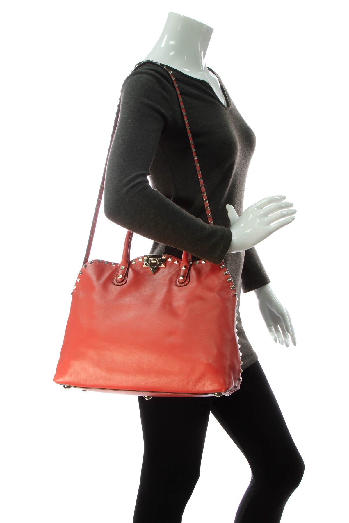 vitello rockstud dome satchel bag deep coral vitello rockstud dome satchel bag deep coral