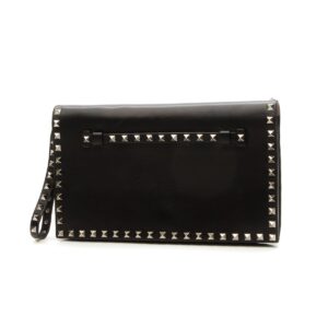 rockstud flap wristlet clutch bag black