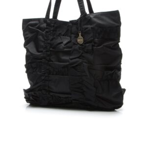 nylon ruffle tote bag black